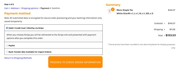 Here you will select the payment method for your t shirts