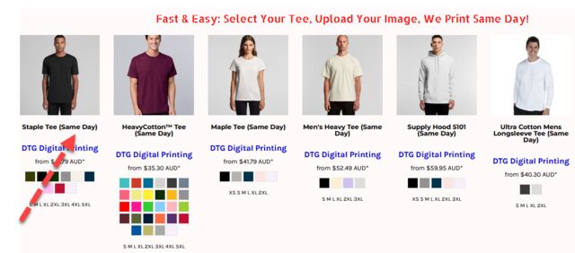 Pick Tshirts that say Same Day for printing only