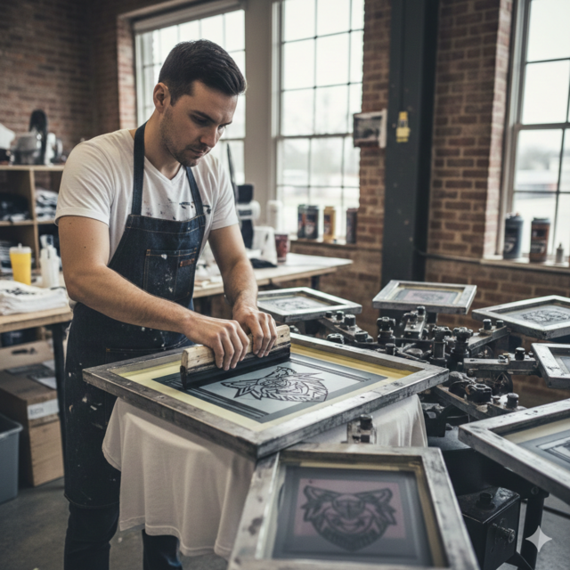 White t shirt with large front screen printed graphic design