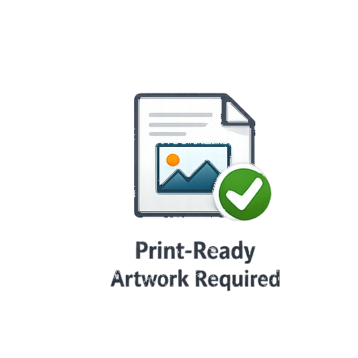 Document with image and checkmark icon representing print ready artwork required for custom t shirt printing