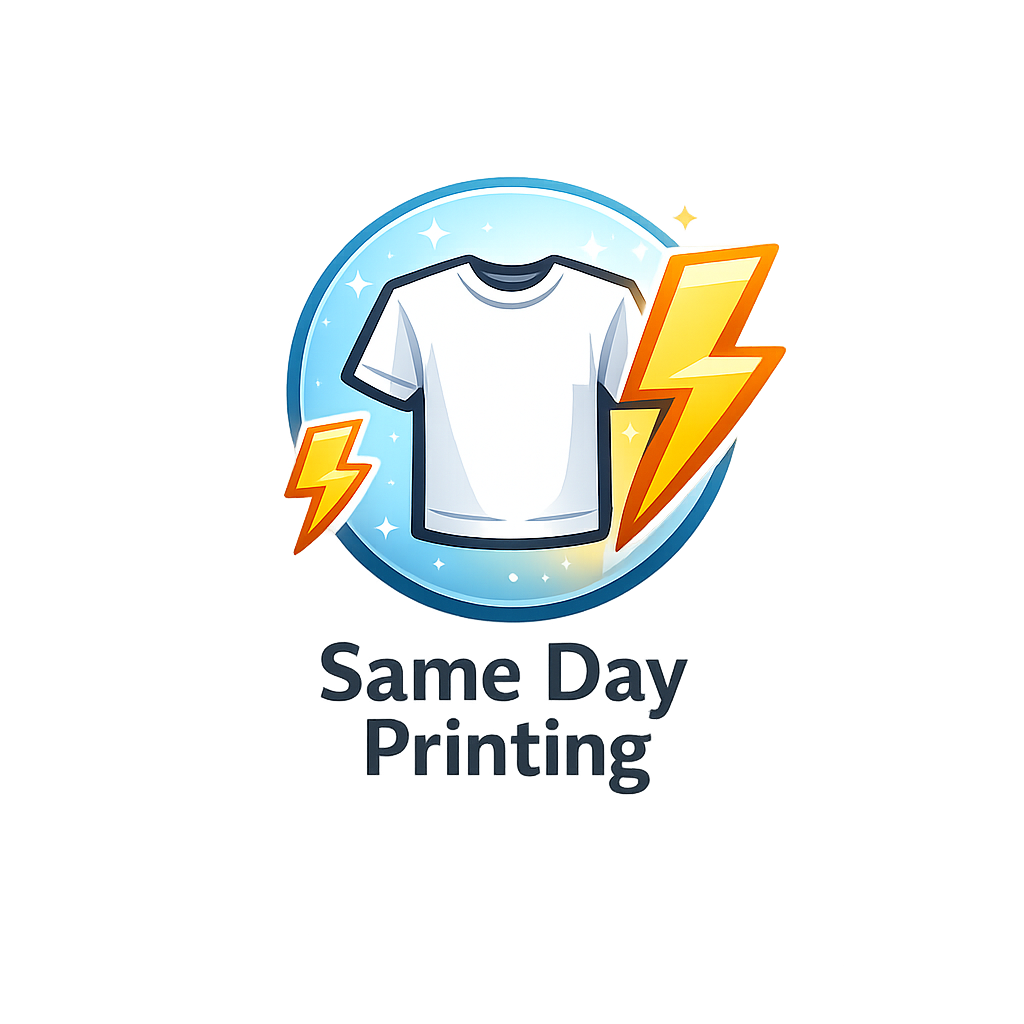 Clock and t shirt icon representing same day custom t shirt printing service for urgent orders