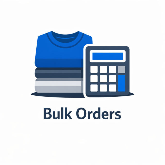 Stack of t shirts with percentage symbol representing bulk discounts on custom t shirt printing orders