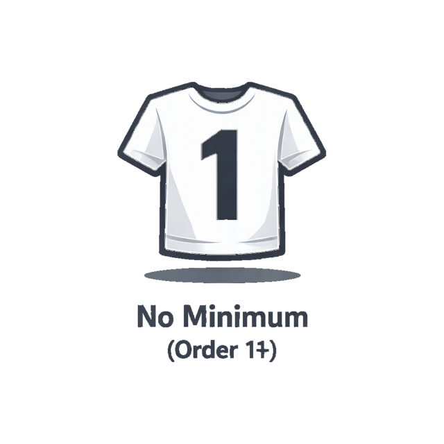 White t shirt icon with number 1 representing no minimum order custom t shirt printing service