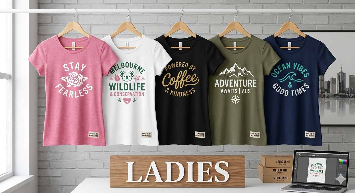 Ladies personalised T-shirts ready for custom printing