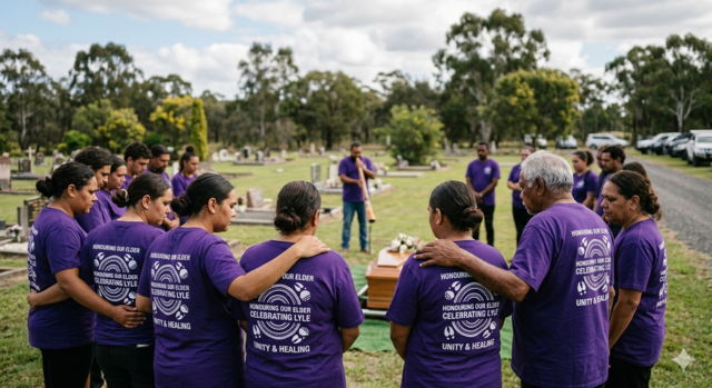 Purple memorial T-shirts created for a funeral tribute