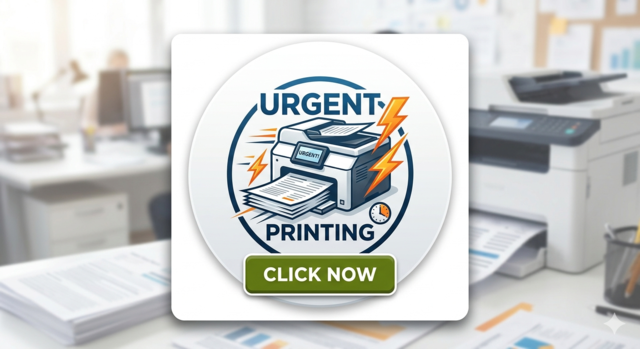 Button representing same day custom t shirt printing service for urgent orders