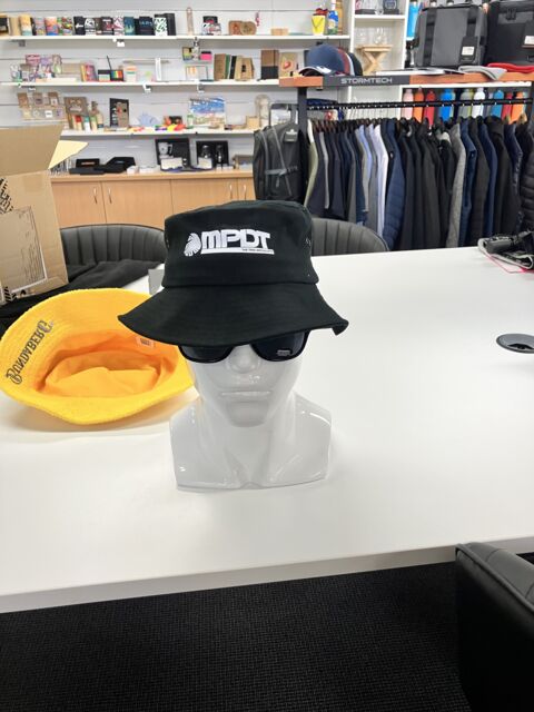 Black bucket caps printed for large landscaping business in QLD