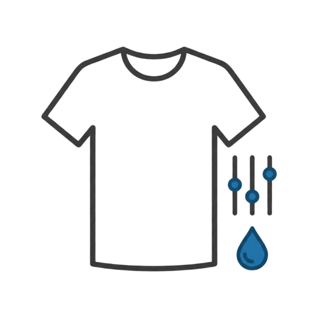 Flat vector icon of a t-shirt with an ink droplet and sliders representing print method guidance