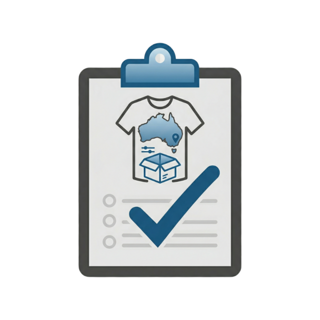 Flat vector icon of a clipboard with a t-shirt and checkmark representing an easy ordering process