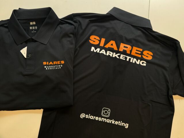 Polo black shirts printed on front and back