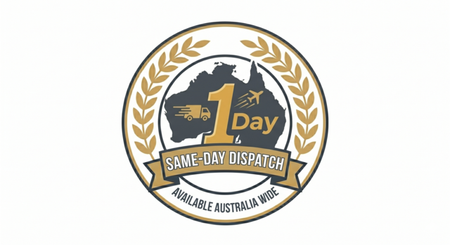 Same-day dispatch icon for Australia-wide delivery, featuring a map of Australia with delivery truck and plane symbols for fast-track fulfillment.