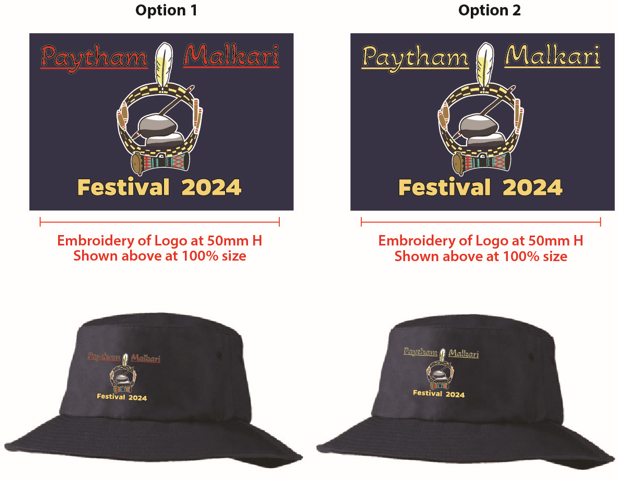 Black bucket hats with 2 options of embroidery colors to choose from
