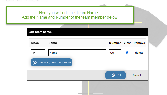 Edit your team names in designer