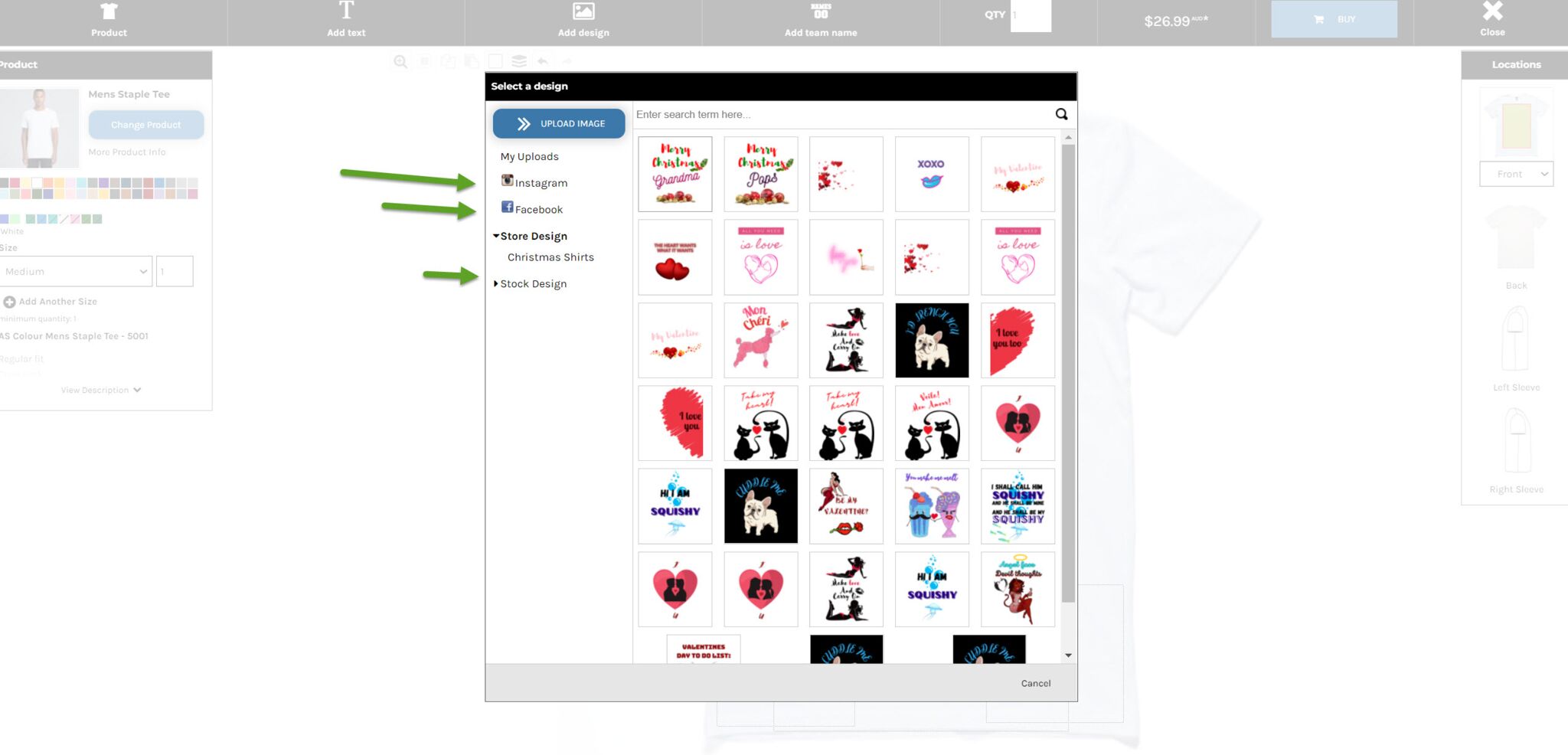 Learn how easy it is to images from facebook to a design to be printed on shirts