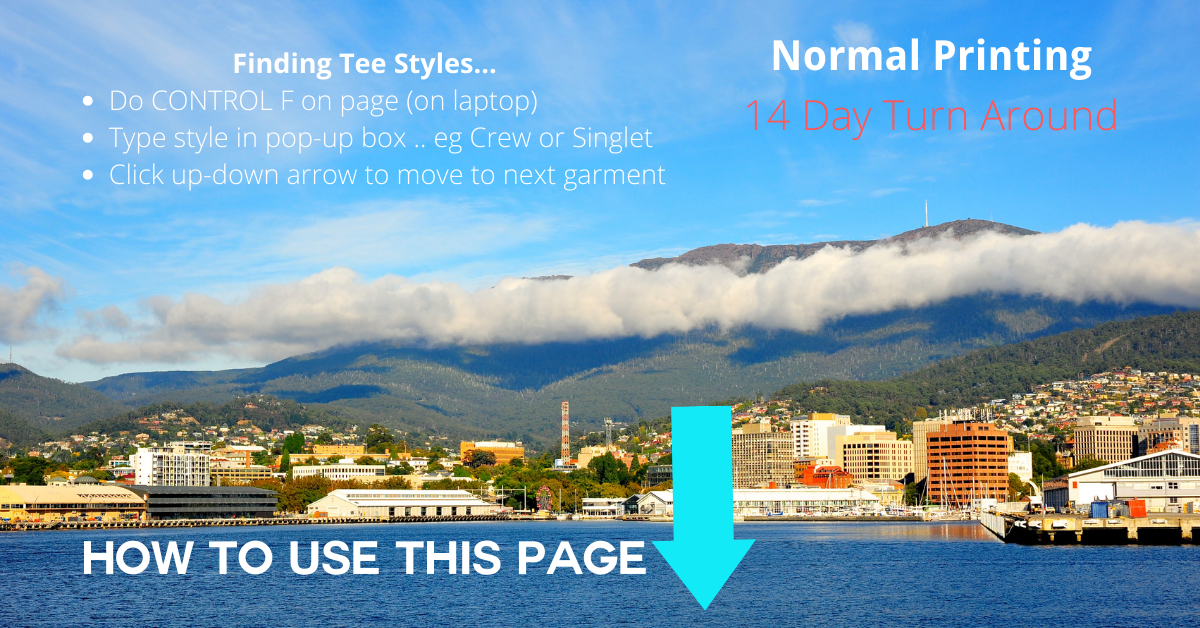 Printing for Tshirts done for Hobart Tasmania