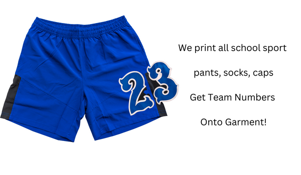 school pants printed with numbers