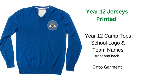 Year 12 jerseys with school sponsors and club numbers